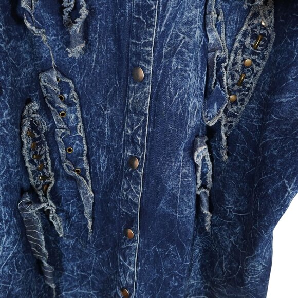 Vintage 80s Acid Wash Oversized Denim Studded Shirt Jacket Art To Wear Size XL - Picture 8 of 9